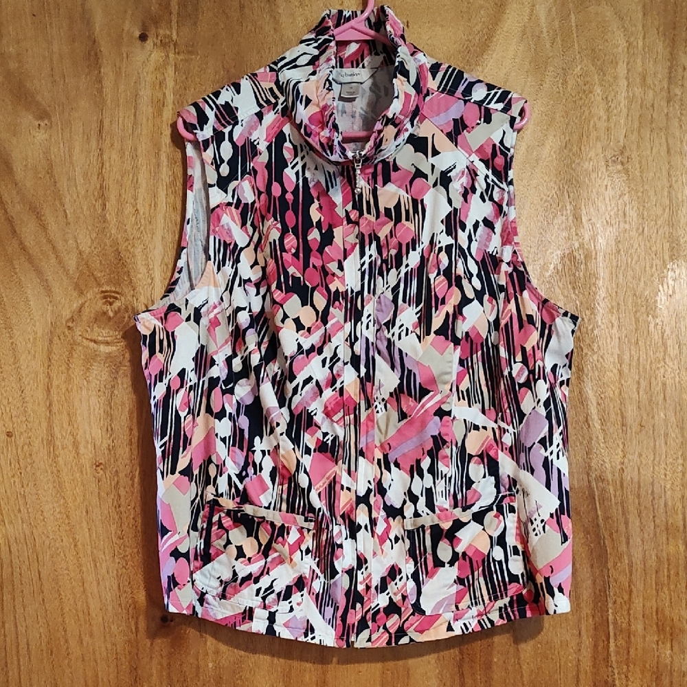 CJ Banks Colorful Safari-Style Vest Pink Purple Khaki Cotton Stretch Zip-Up 1X
